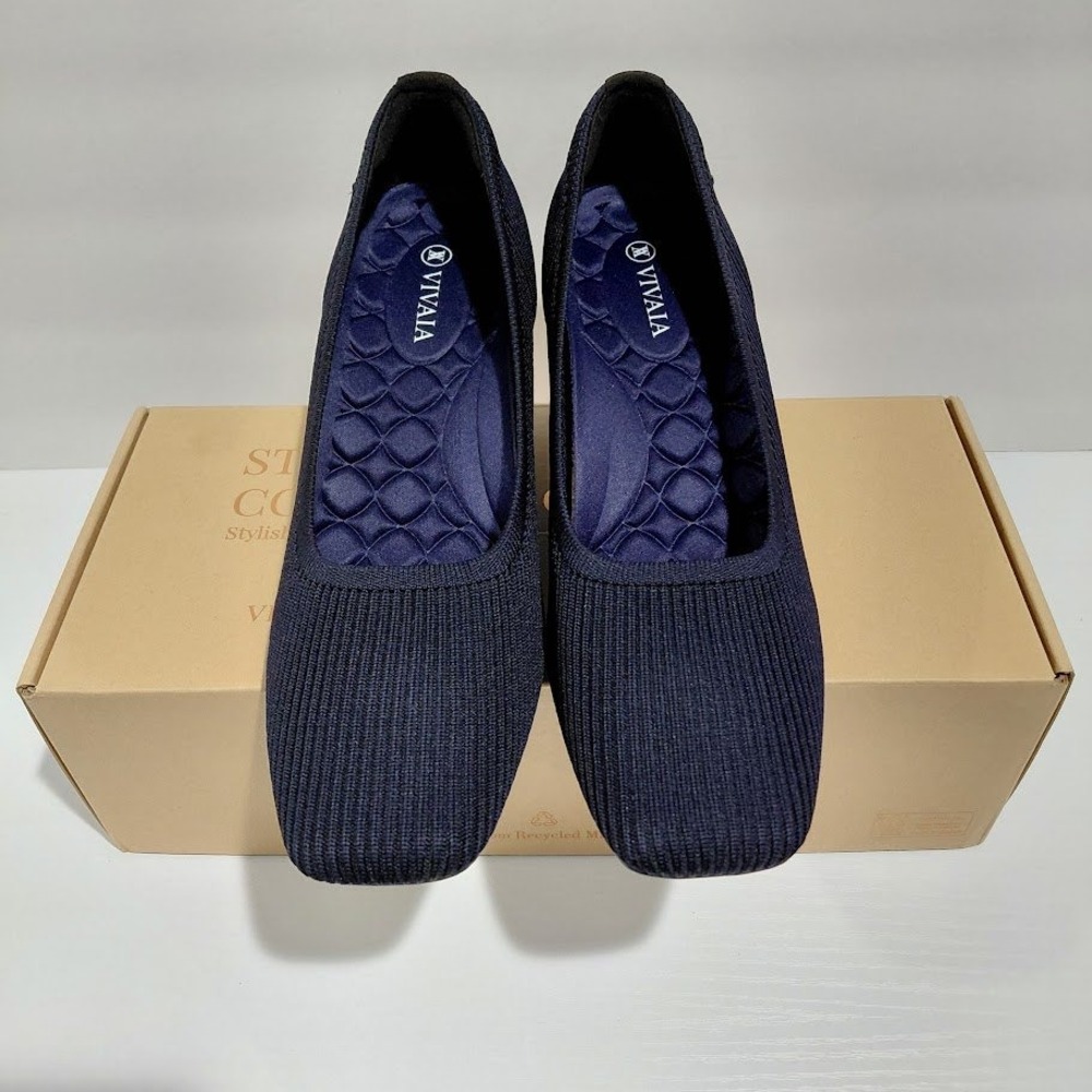 Vivaia Margot Wedge Pro Navy Blue Ribbed Knit Square Toe Pumps Womens Size 39.5 - Picture 11 of 12
